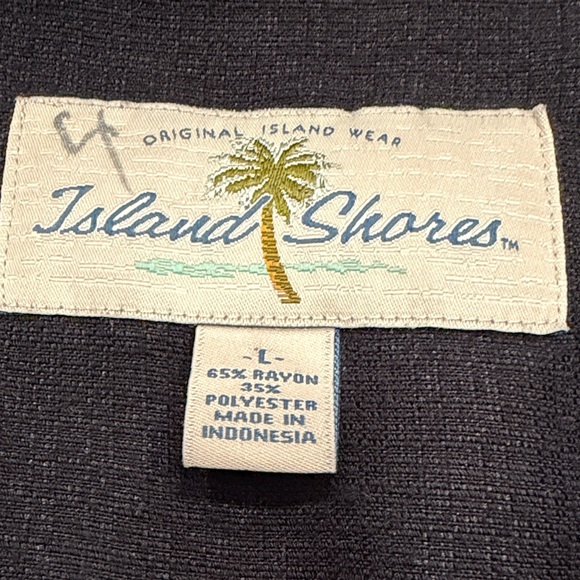 Men's Black Short-Sleeve Button-Down Camp Collar Stripped Shirt Large - Picture 2 of 6